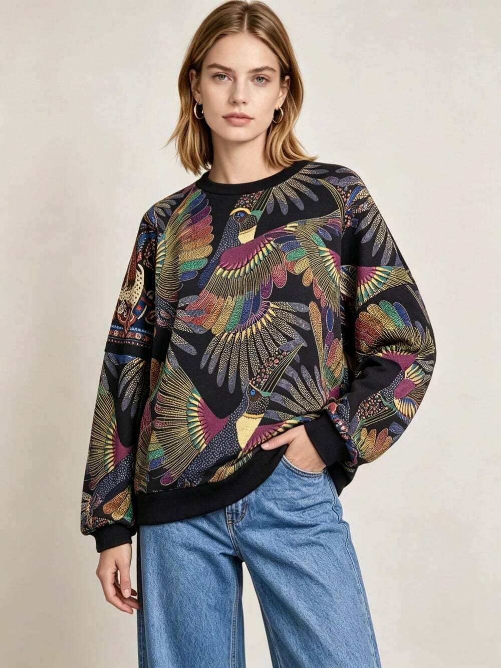 NWOT Farm Rio Borogodo Tucano Sweatshirt Multicolor Tropical Bird Print Size L